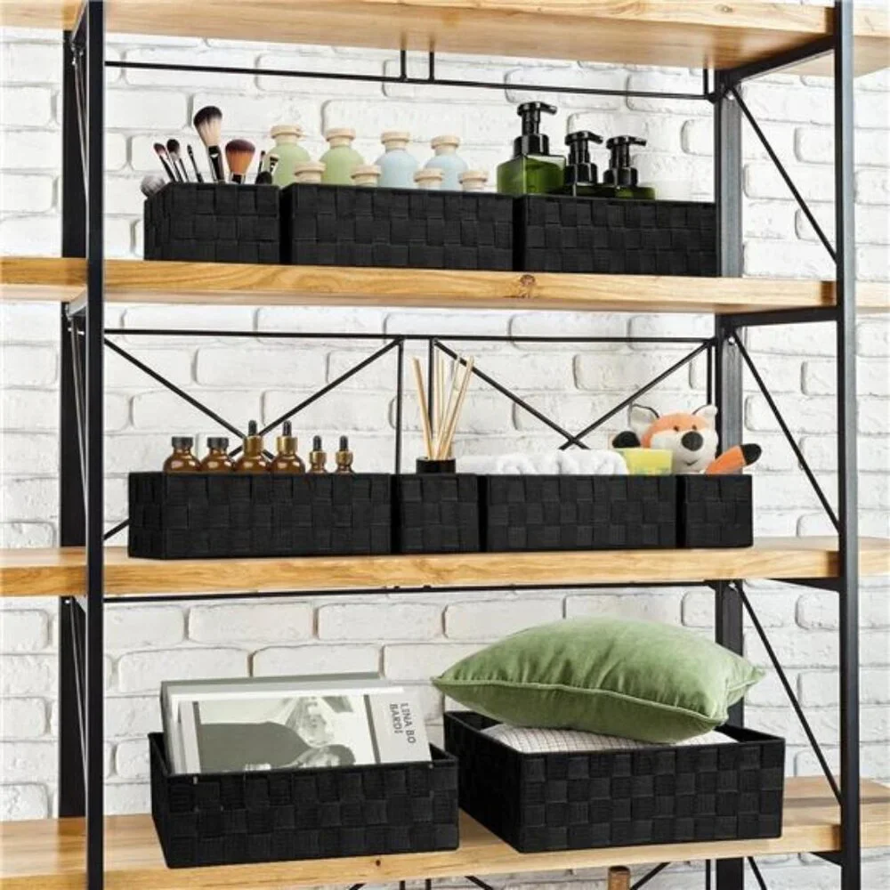 Woven Storage Baskets Set of 9 Black Organizer Bins for Closet Drawer Shelf